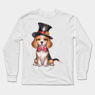 Watercolor Beagle Dog in Magic Hat Long Sleeve T-Shirt